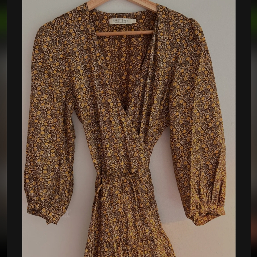 Christy Dawn Floral Wrap Dress - Yellow and Brown